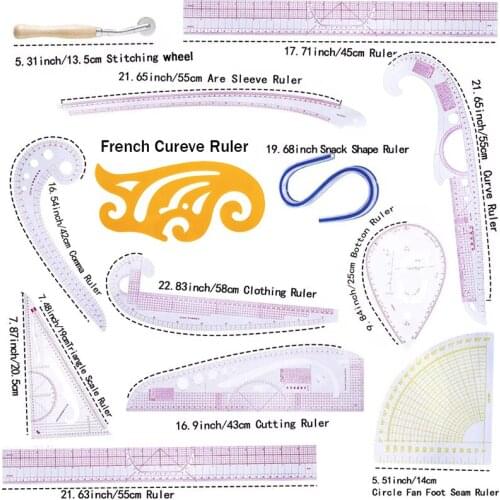 Imzay 12PCS Practical Fashion Ruler Set-Sewing Pattern Making Tools With Stitching Wheel Tool For Designing Patterns