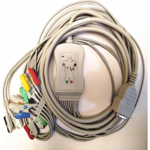 Compatible for GE Marquette MAC500,MAC1100/1200 ECG Cable with 10 leads ECG Leadwires EKG Cable Banana 4.0 End 10K Resistance