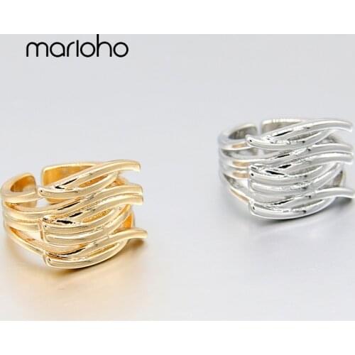 Womens Simple Alloy Metal Geometric Line Open Ring Gold Color Adjustable Finger Ring Punk Fashion Jewelry Party Gifts