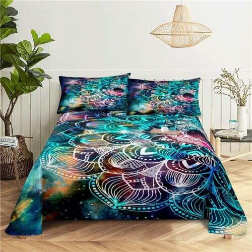 Circular Pattern 0.9/1.2/1.5/1.8/2.0m Digital Printing Polyester Bed Flat Sheet With Pillowcase Print Bedding Set