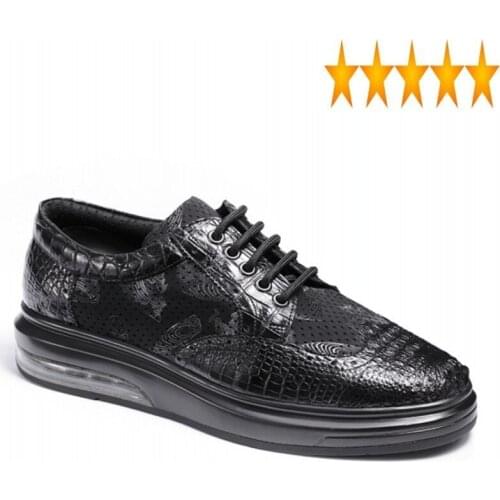 Crocodile Real Luxury Men Round Toe Thick Platform Sneakers Business Man Casual Alligator Genuine Leather Shoes