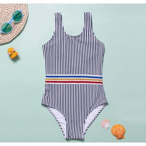 New Born Baby Girls Siamese Swimsuit Backless Summer Swimming Sleeveless Stripe Print One Piece Bathing Suit Praia Infantil