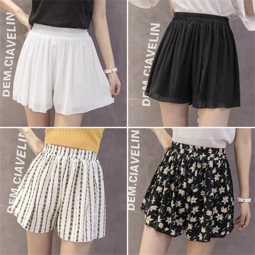 Plus Size Summer Women Chiffon Shorts Loose Boho Floral Casual Shorts Polka Dot Shorts
