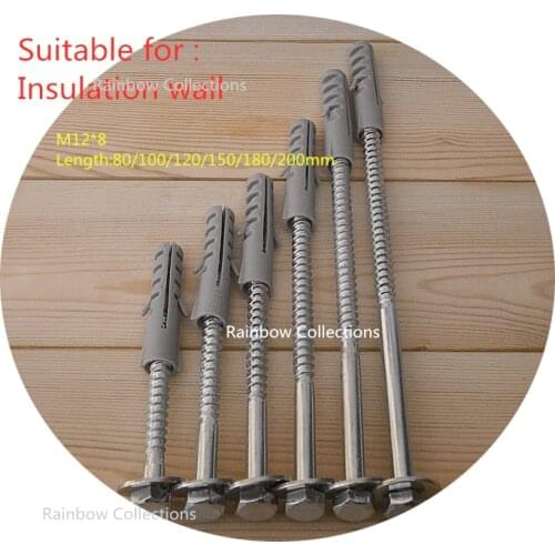 M12*8. Length: 80-200mm, Expansion Screw Expansion Tube Anchor Plastic Galvanized Screws for Insulation Outer Wall Decoration