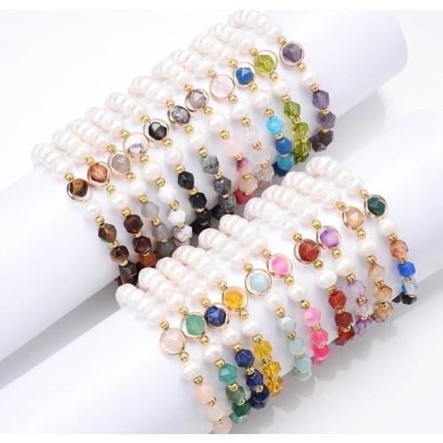 Fashion Pearl Natural Stone Bracelet Lapis Lazuli Amazonite Agates Beads Bracelet for Women Men Couples Charm Jewelry Gifts