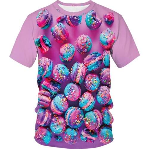 Macaron Biscuit Summer 3DT Shirt Mens Burger Print Hip Hop Round Neck Short Sleeve Mens T-Shirt Childrens Top 100-6XL Ou Code