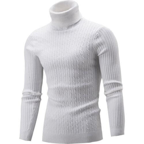 2021 Men Winter Solid Color Turtle Neck Long Sleeve Twist Knitted Slim Sweater Mens Knitted Sweaters Pullover Men Knitwear