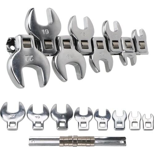 8 Pcs 3/8 Inch Drive Crowfoot Wrench Set Metric Chrome Plated Hand Tools Interchangeable Head Ratchet Wrench Spanner