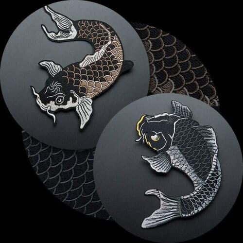 National Carp Fish Embroidered Patches Stripes For Clothing Iron On DIY Patches Applique Stickers Clothes Sew Badges Patchwork