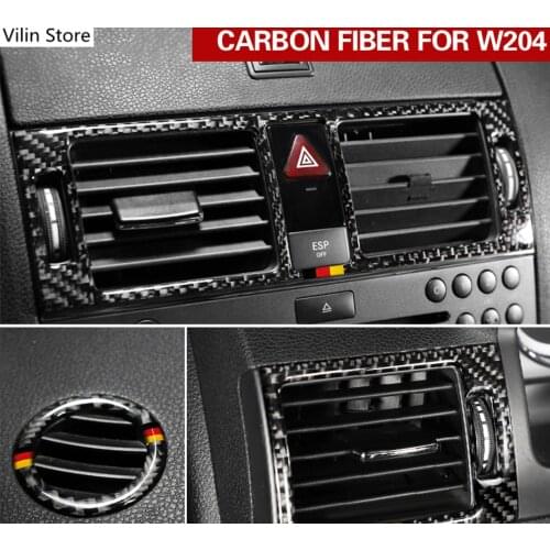 Carbon fiber Refit Car interior Stickers Dashboard Central Air Outlet Frame Trim cover For mercedes C class W204 2007-10