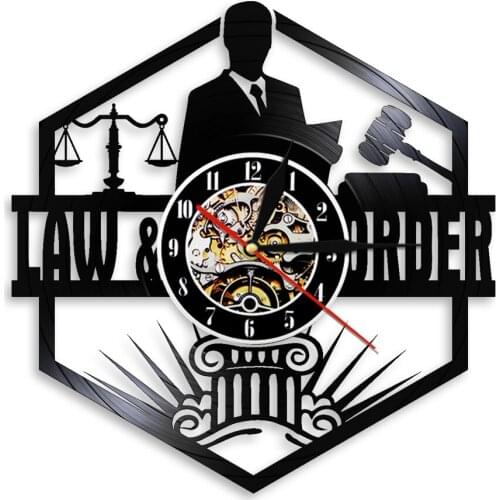 Scales of Justice Lawyer Office Courtroom Decor Attorney Clock with Backlight Lawyer Vinyl Record Wall Clock Law student Gift
