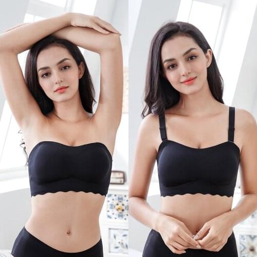 Wrapped chest invisible large size underwear Super thin tube top Wedding dress without steel support gathered push up bra