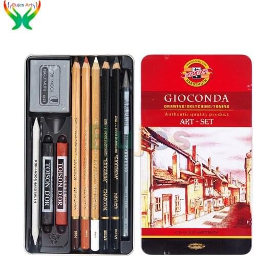 Original Czech KOH-I-NOOR 10/24 pcs Artist Pastel Charcoal pencil sketch pencil iron box set sketch professional art supplies