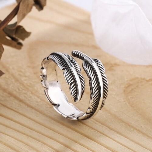 Open Feather Ring for Women Vintage Boho Party Rings Gothic Punk Jewelry Gifts for Girls 2021