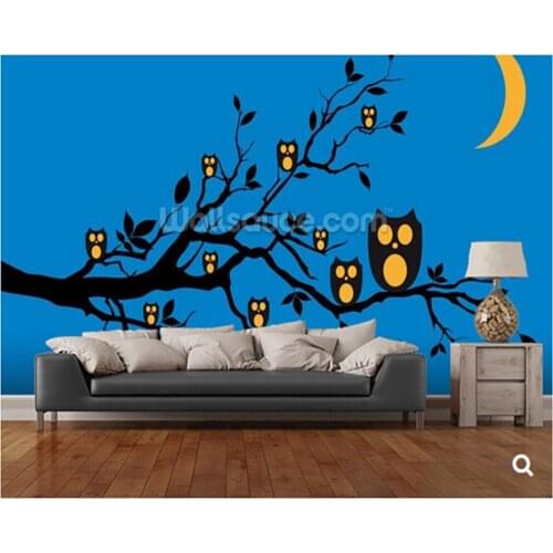 Custom children wallpaper,Night owls on tree,,3D cartoon murals for childrens room sofa backdrop waterproof wallpaper
