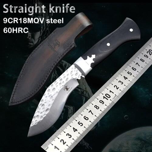 Straight knife 9cr18mov steel fixed knife car creative self-defense tools camping hunting rescue sharp knife survival knife EDC