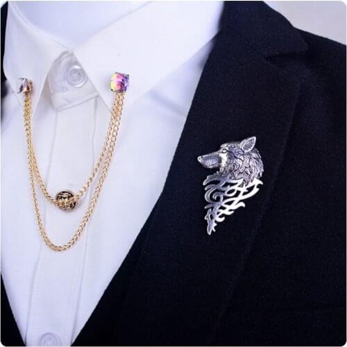 Retro Vintage Animal Wolf Brooches Domineering Personality Wolf Totem Head Brooch Badges Suit Collar Jewelry For Men