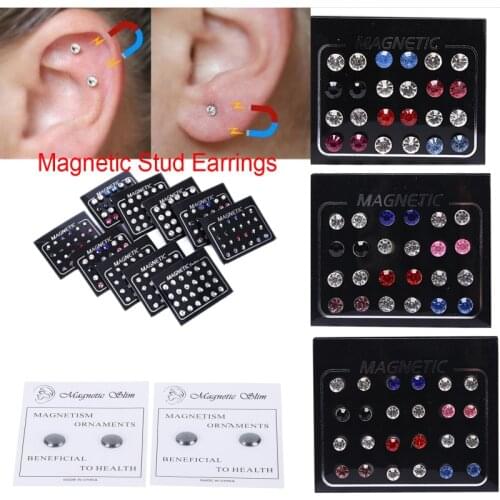 2/24Pcs/Set 3mm Crystal Round Ear Stud Unisex Stainless Steel Round Magnetic Non-Piercing Clip On Stud Earrings