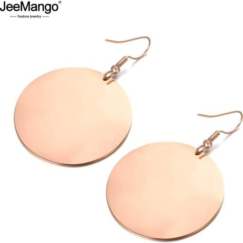 JeeMango Glossy Large Disc Drop Earrings Bohemian Style Punk 316L Steel Rose Gold Color Jewelry Women Christmas Gift JE18067