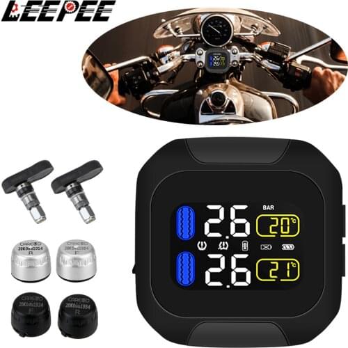 LEEPEE LCD Display Motor Tire Pressure Monitoring System Motorcycle TPMS Tyre Temperature Alarm 2 External Internal Sensors