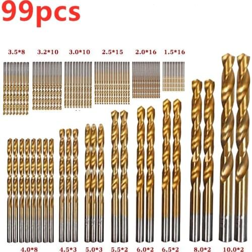 Citop 99pcs Titanium Coated Twist Drill Bit 1.5MM-10MM High Speed Steel Twist Drill Hole Tool Set for Woodworking Plastic