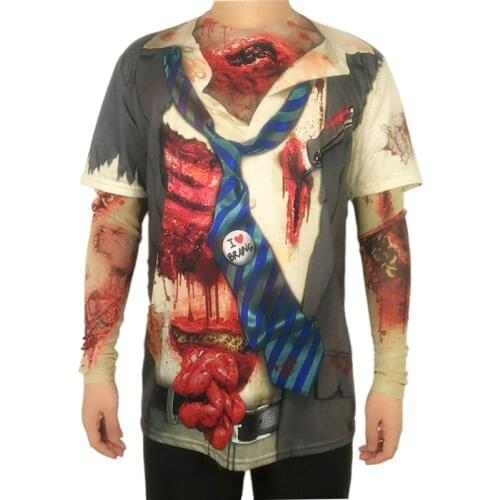 Horror Realistic 3D Print Zombie Halloween Costume for Men Terror Long Sleeve Mens Scary Halloween Carnival Zombie Costume Shirt