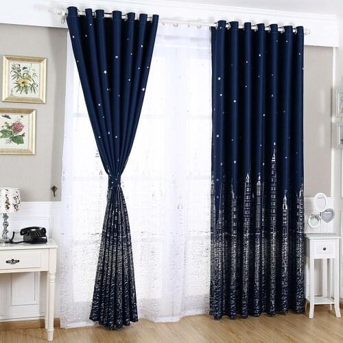 Silver Building Printed Blackout Curtains for Children Living Room Bedroom Blue Decorative Drapes Window Treatments