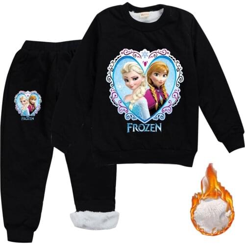 Disney Childrens Winter Warm Sweater Frozen Elsa Long Sleeve Sweater + Cotton Pants Set Boys and girls fashion two-piece suit