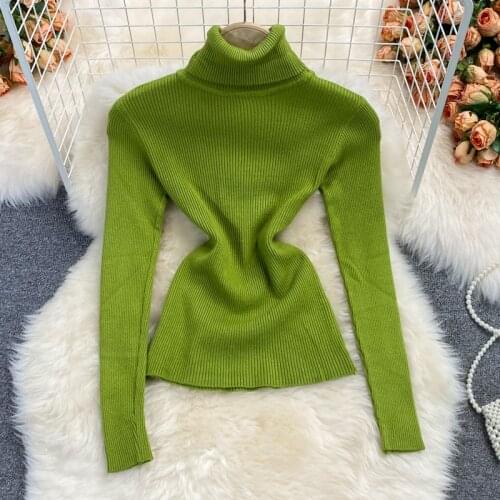 Womens Sweater Autumn Solid Color Turtleneck Long Sleeve Knit Pullovers Female All-matched Basic Jumpers Fashion Tide 2021