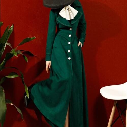 Windbreaker female long section long sleeve pocket woolen plus female elegant over knee office wool 2020 new outerwear