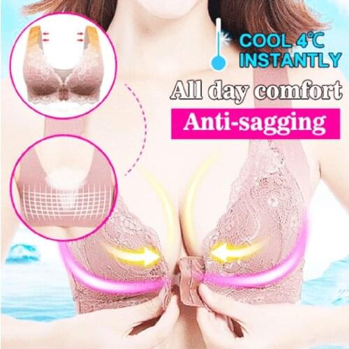 Womens Adjustable Sports Front Closure Extra-Elastic Breathable Lace Trim Bra Wireless bra Intimates Female Underwear 2021 New