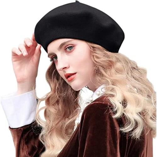 2021 Lady Spring Winter Beret Womens Hat Vintage French Wool Beret Cap Kids Female Luxury Solid Color Elegant Warm Bonnet MZ050