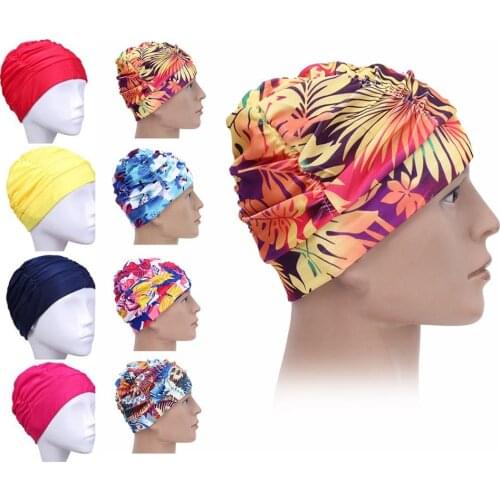 1PC Fashion Flowers Printed Swimming Cap Long Hair Sports Swim Pool Bathing Hat Elastic Nylon Turban Men Women Sports Accessory