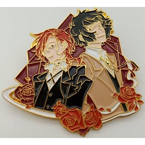 1 Pcs Cute Anime Bungou Stray Dogs Dazai Osamu Nakahara Chuuya Cosplay Badges Costume Props Metal Brooch Pins Figure Toys Gifts