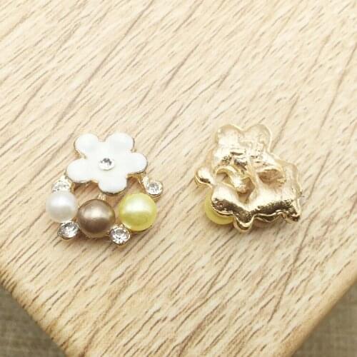 17x19mm Flatback Enamel pearl rhinestone button flatback for flower center embellishment