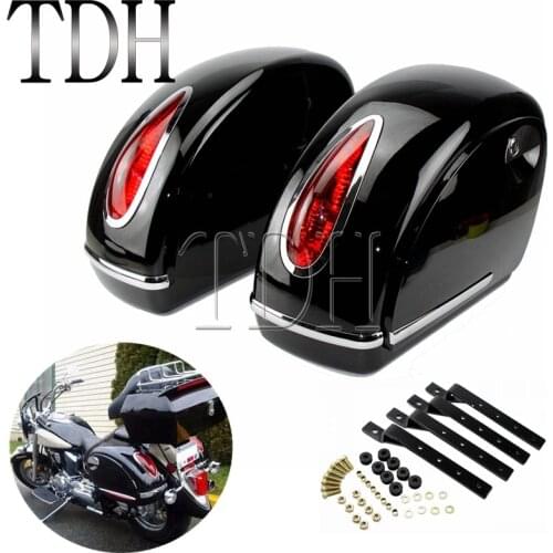 2Pcs Motorcycle Saddlebag Saddle Bag Side Boxs Case Luggage Tank w/ LED Light For Harley Softail Bobber Street Glide Road King