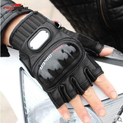 2018 Spring Summer FASHION Half Finger PRO-BIKER Motorcycle Gloves sheepskin leather Motorbike Glove black color size M L XL