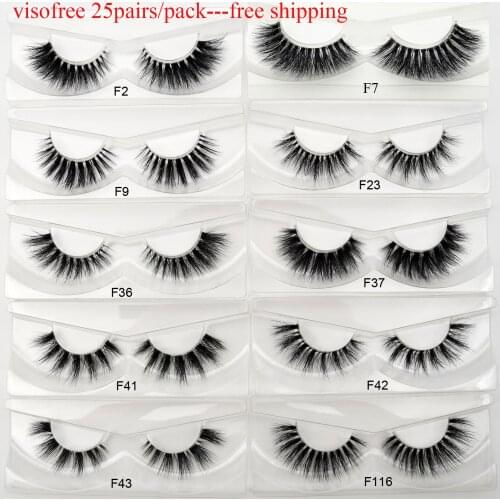 25Pairs/Pack Visofree Mink Eyelashes Clear Band Eye Lashes Crisscross Transparent Band False Eyelashes Handmade Dramatic Lashes