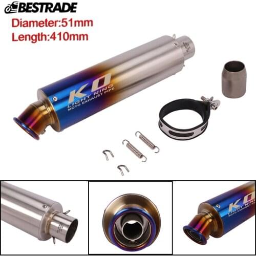 410mm Universal Racing Motorcycle Dirt Bike ATV Exhaust Muffler Pipe Vent Tail Tips Slip on 38-51mm Scooter Stainless Steel Blue