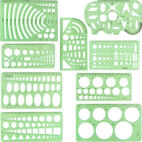 9PCS Drawing Templates Rulers Plastic Draft Rulers Geometric Measuring Templates Stencils for Studying Designing and Building
