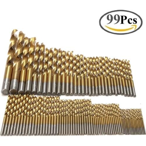 99pcs Titanium HSS Drill Bits Coated 1.5mm - 10mm Stainless Steel HSS High Speed Drill Bit Set For Electrical Drill Tools