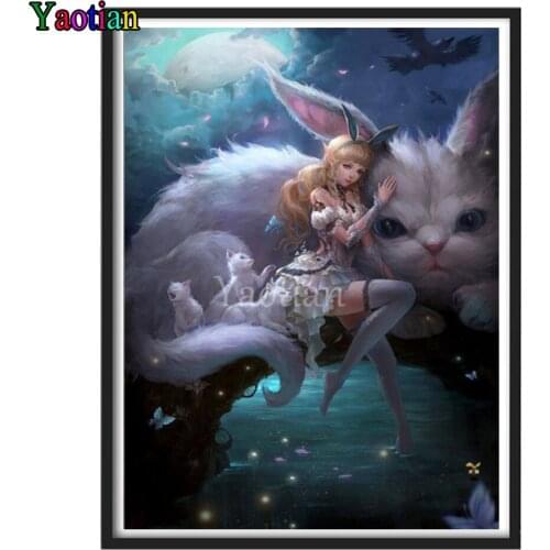 Diamond embroidery Anime girl and big cat mosaic diamond paintings full square round drill stitch cross rhinestone decoration