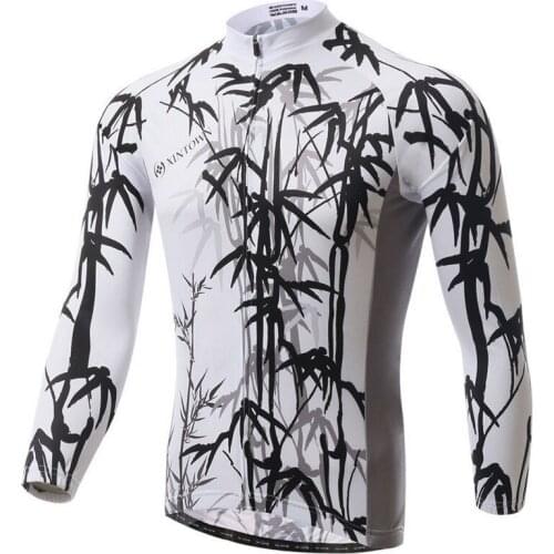 Bamboo leaves Cycling Jersey Long Sleeve Cycling Clothing Ropa Ciclismo Hombre Autumn Mens mtb Bike Jersey Bicycle Sportswear