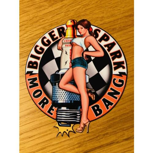 BIGGER SPARK MORE BANG Aufkleber Sticker Pin Up Girls Motorsport Decal USA Pu091