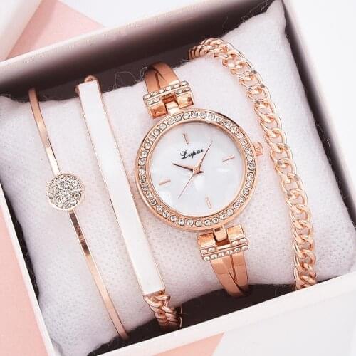 Lvpai Brand Luxury Rose Gold Diamond Women Bracelet Watches Fashion Quartz Watches Ladies Casual Wrist Watch Set Dropshiping