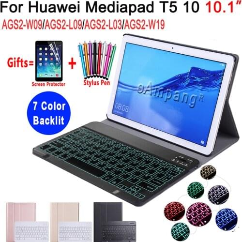 Light Backlit Keyboard Case for Huawei Mediapad T5 10 10.1 AGS2-L09 AGS2-W09 AGS2-L03 Tablet Leather Cover Bluetooth Keyboard