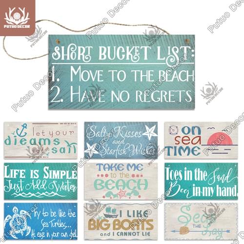 Putuo Decor Beach Hanging Plaque Summer Wooden Hanging Signs Plaque Wood for Beach House Decoration Living Room Decor