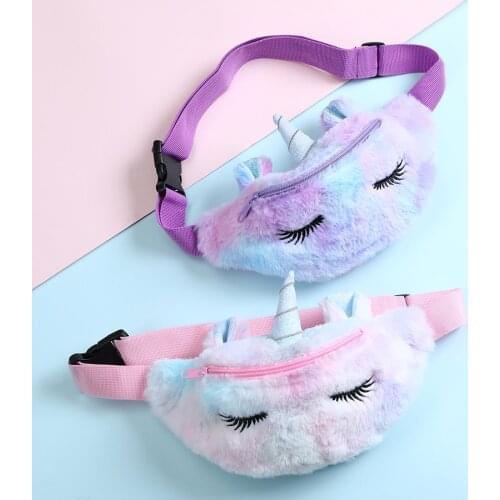 Unicorn Design Handbag For Children Fashion Fanny Pack girl Wasit Belt Bags Winter Fur Sac Christmas Girls Gift Bag