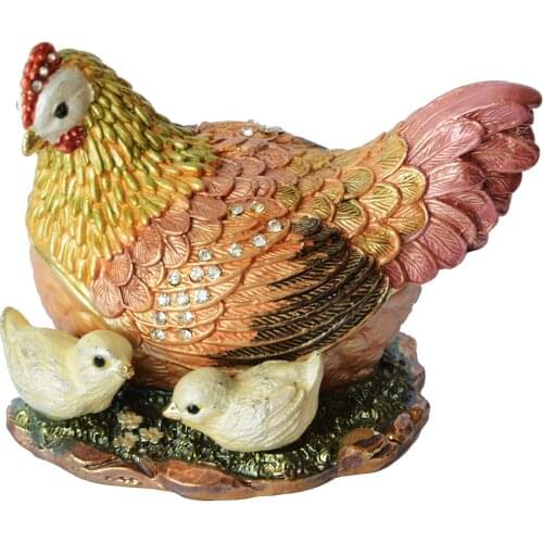 Crystal Jeweled Nesting Hen w Baby Chicks Trinket Jewelry Box Animal Figurines