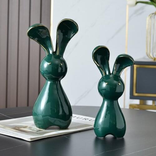 Nordic Cute Rabbit Ceramic Sculpture Crafts Home Livingroom Desktop Statue Accessories Hotel Coffee Table Figurines Decoration